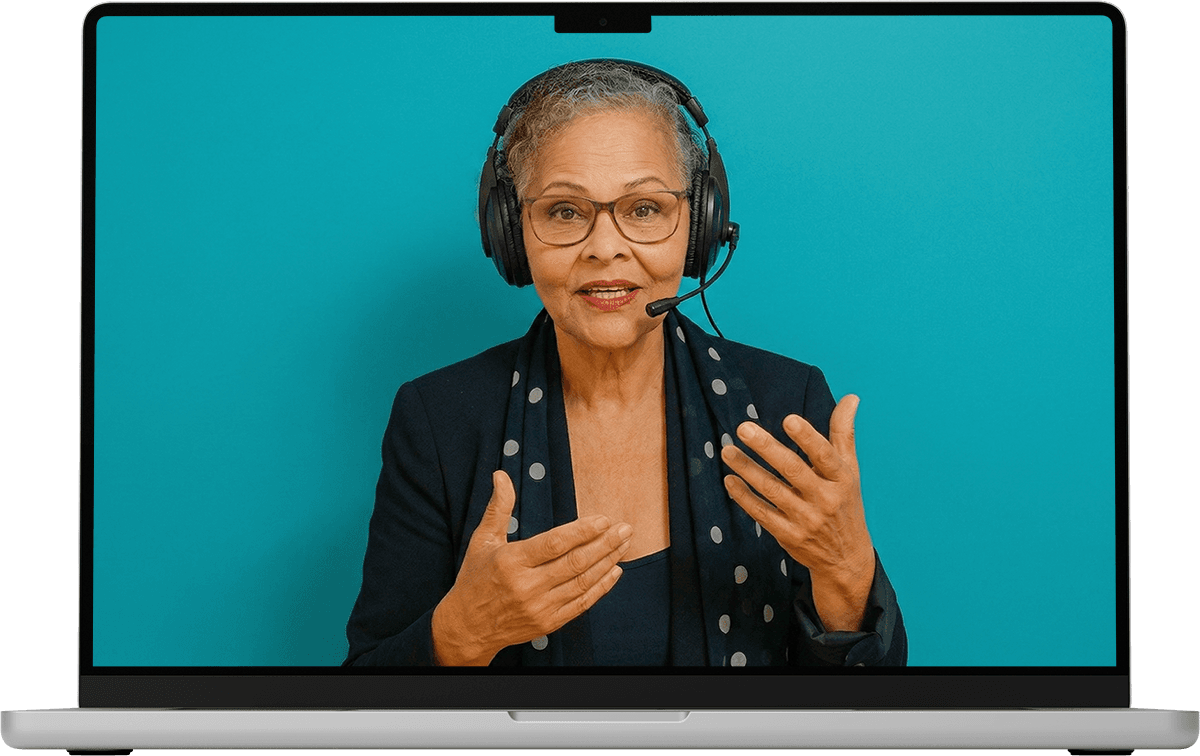 Sue teaching English online via Google Meet